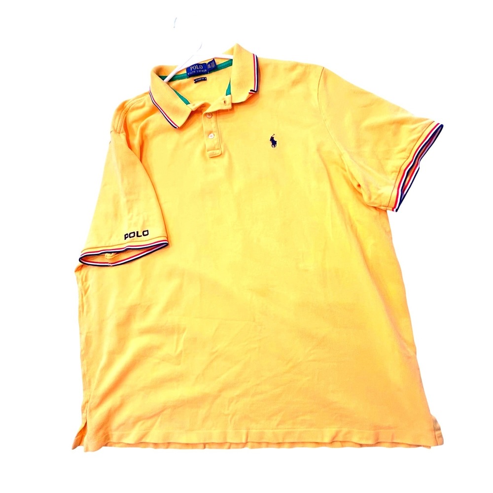 polo ralph lauren classic fit XXL yellow mesh polo shirt striped collar tipping